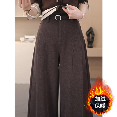 今年流行乌木棕加绒毛呢阔腿裤子