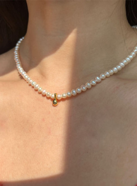 小豆芽吊坠天然珍珠锁骨链