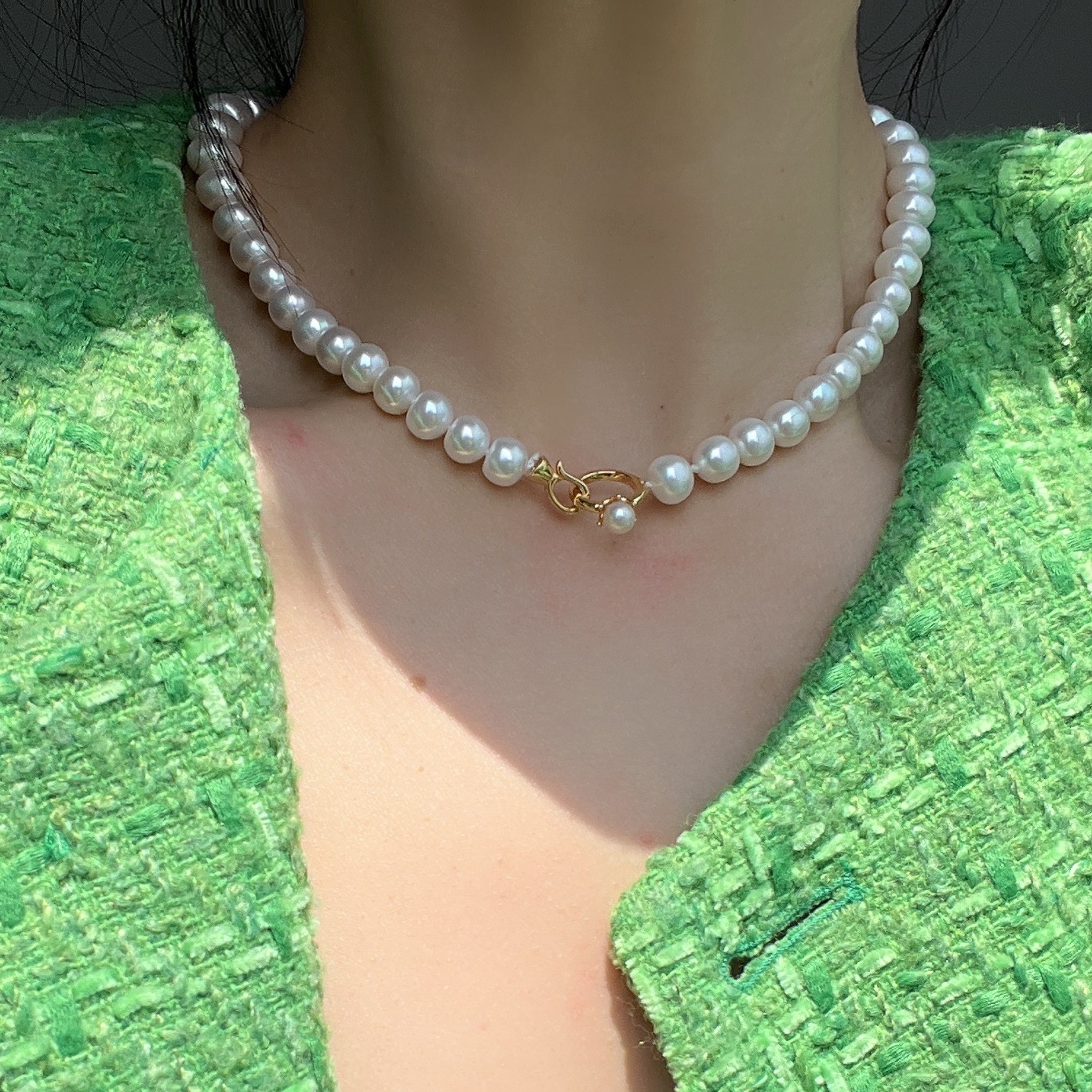 强光无暇淡水珍珠925纯银锁骨链