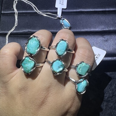 天然原矿绿松石戒指吊坠项链凯溪的水晶一物一拍925银镶嵌