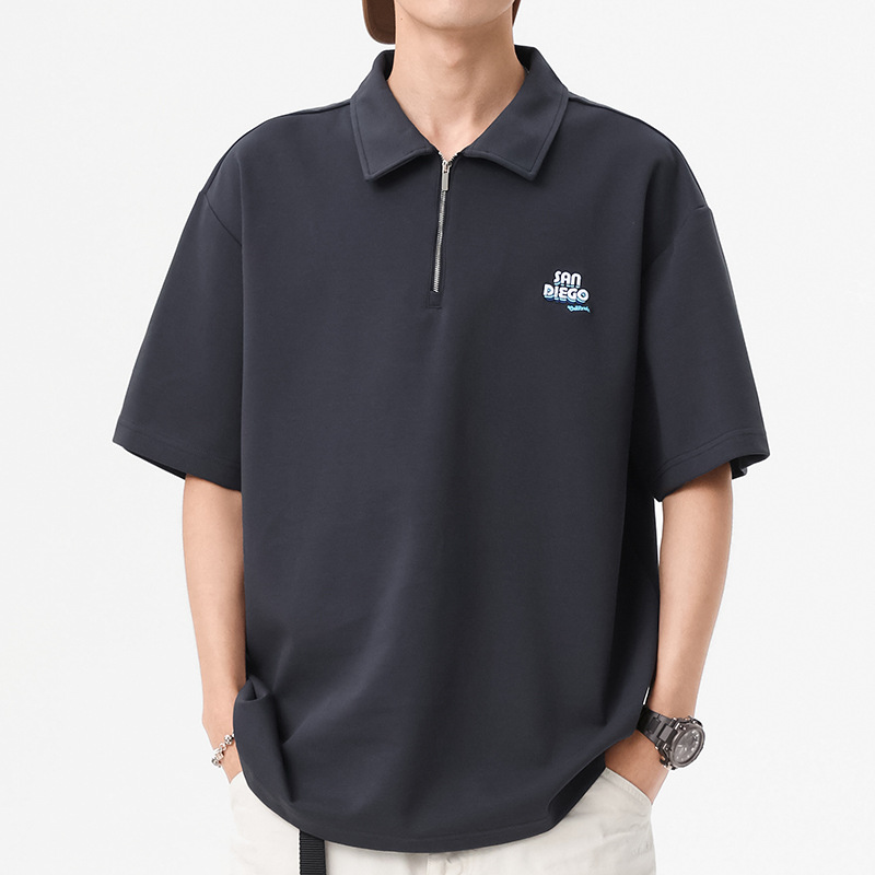 高端短袖Polo衫男士翻领半拉链