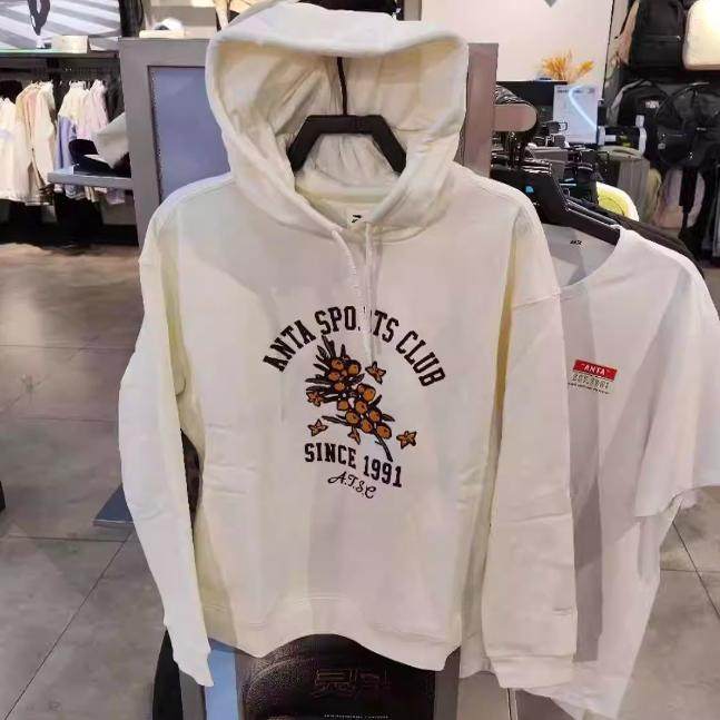 安踏女2024冬季新款加绒舒适百搭潮流休闲套头运动卫衣162448708N