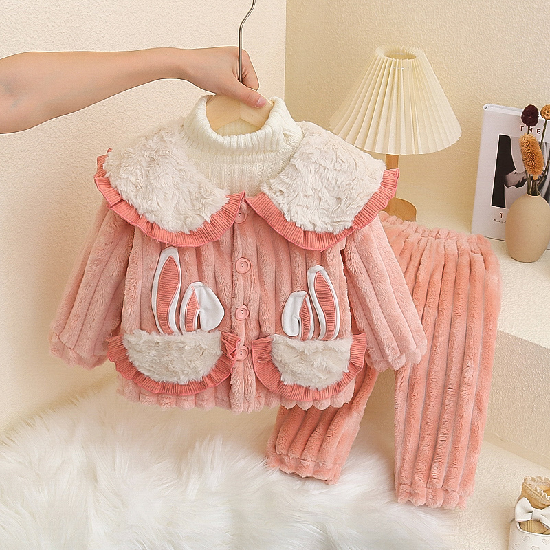 女童珊瑚绒睡衣套装秋冬季2025款宝宝法兰绒儿童冬款家居服