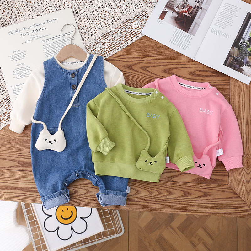 春秋休闲婴儿长袖小童韩版婴幼儿卡通洋气儿童牛仔连体哈衣套装