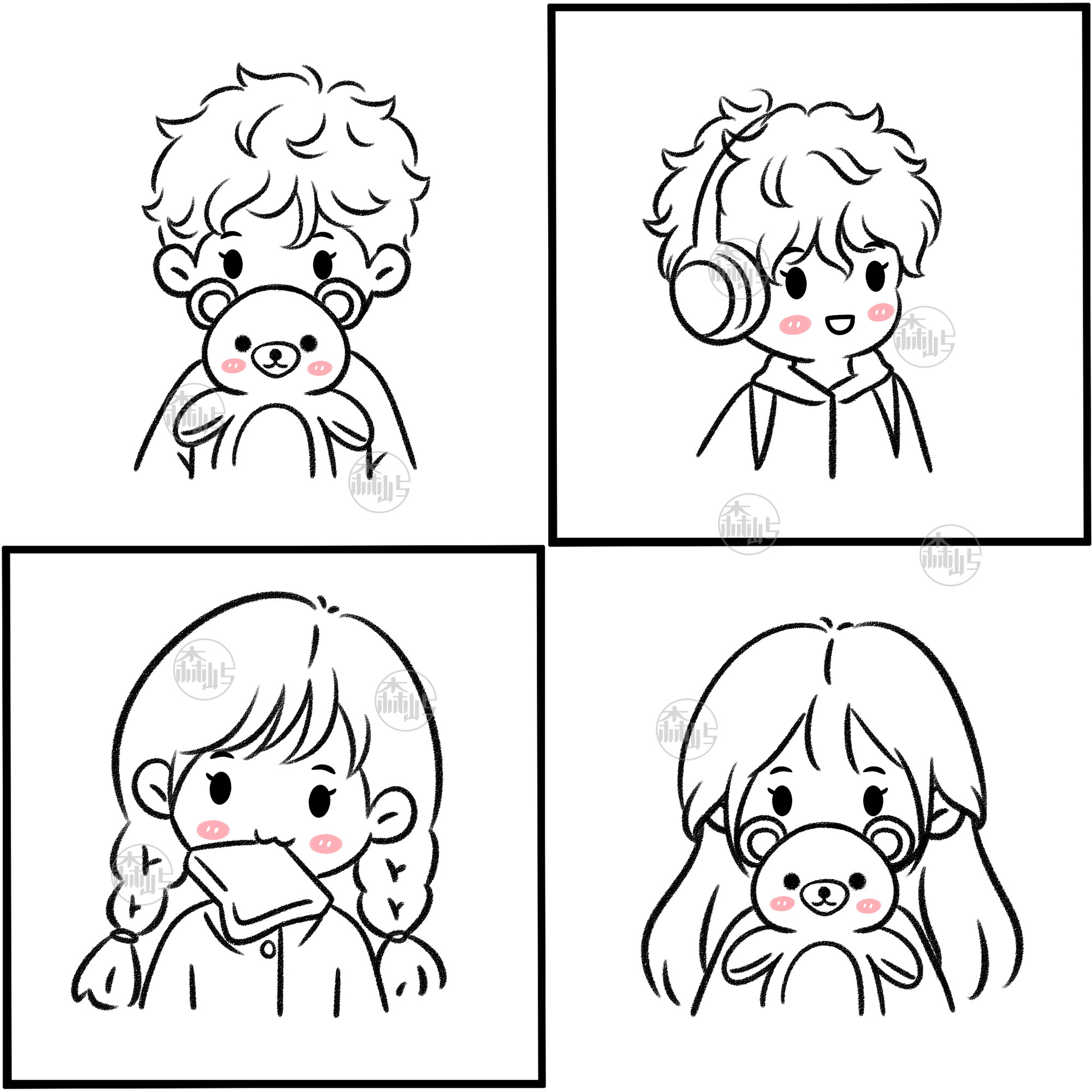 手绘q版卡通头像定制情侣可爱线条画真人漫画肖像画定制约稿设计
