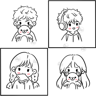 手绘q版卡通头像定制情侣可爱线条画真人漫画肖像画定制约稿设计