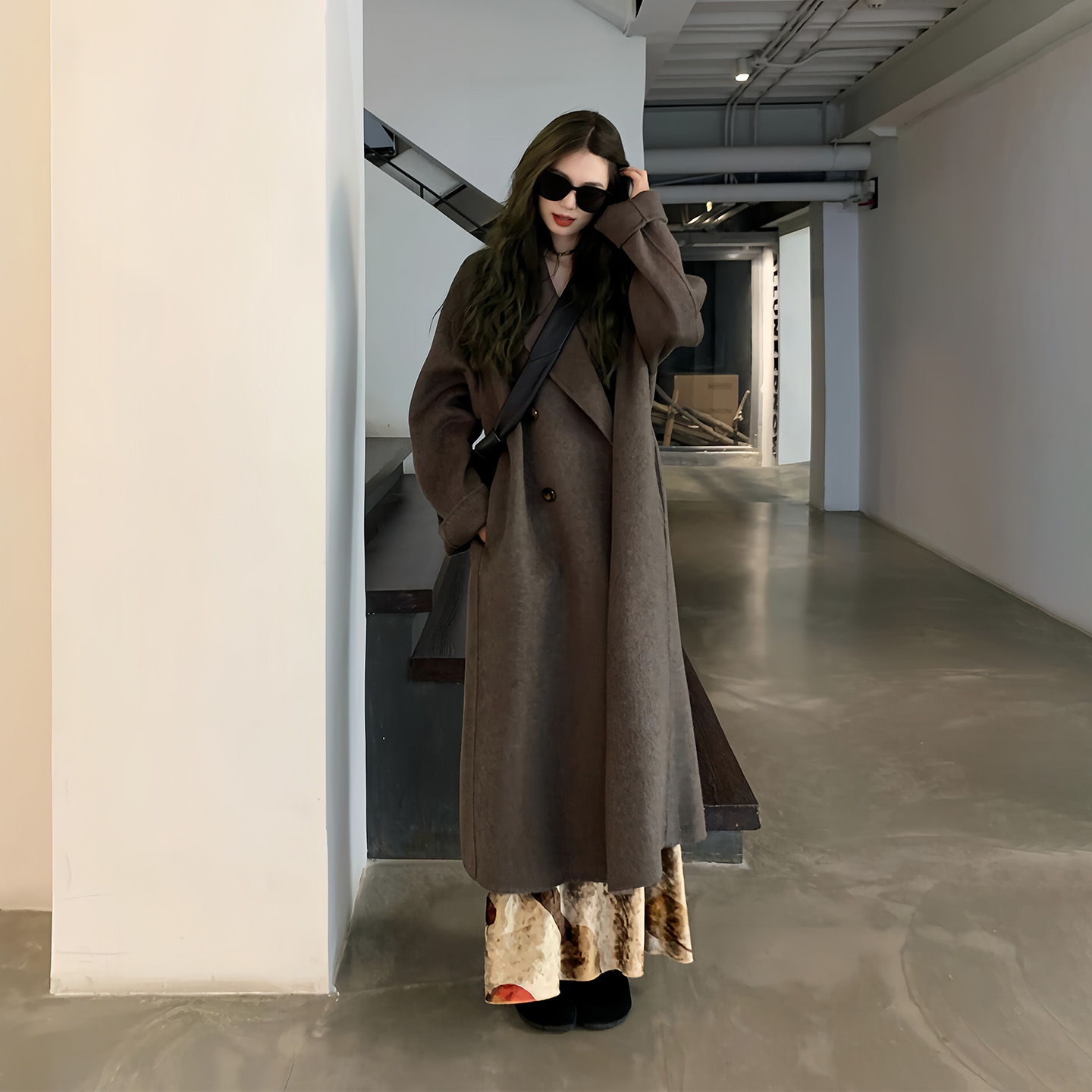 慵懒风高端韩版中长款羊毛呢外套