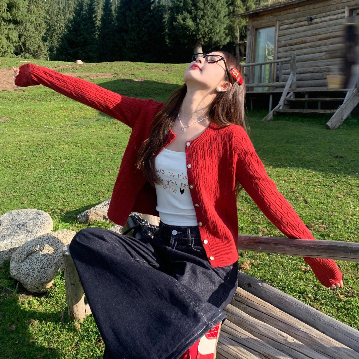 红色针织开衫女初秋氛围感穿搭麻花复古毛衣春秋外套上衣,女装/女士精品,毛针织衫,淘宝优惠券,粉丝福利购,淘宝优惠卷