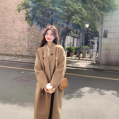 驼色毛呢大衣女秋冬季2025新款韩系中长款宽松气质高级感毛呢外套