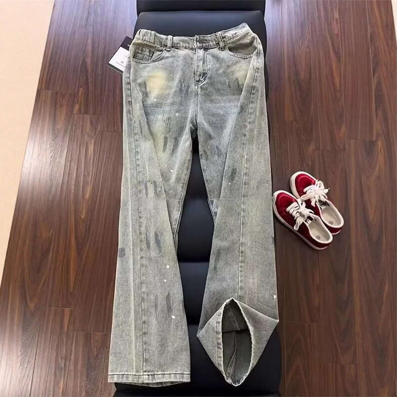 2025四季美式高街复古做旧泼墨水洗牛仔裤男款宽松直筒阔腿长裤,男装,牛仔裤,淘宝优惠券,粉丝福利购,淘宝优惠卷