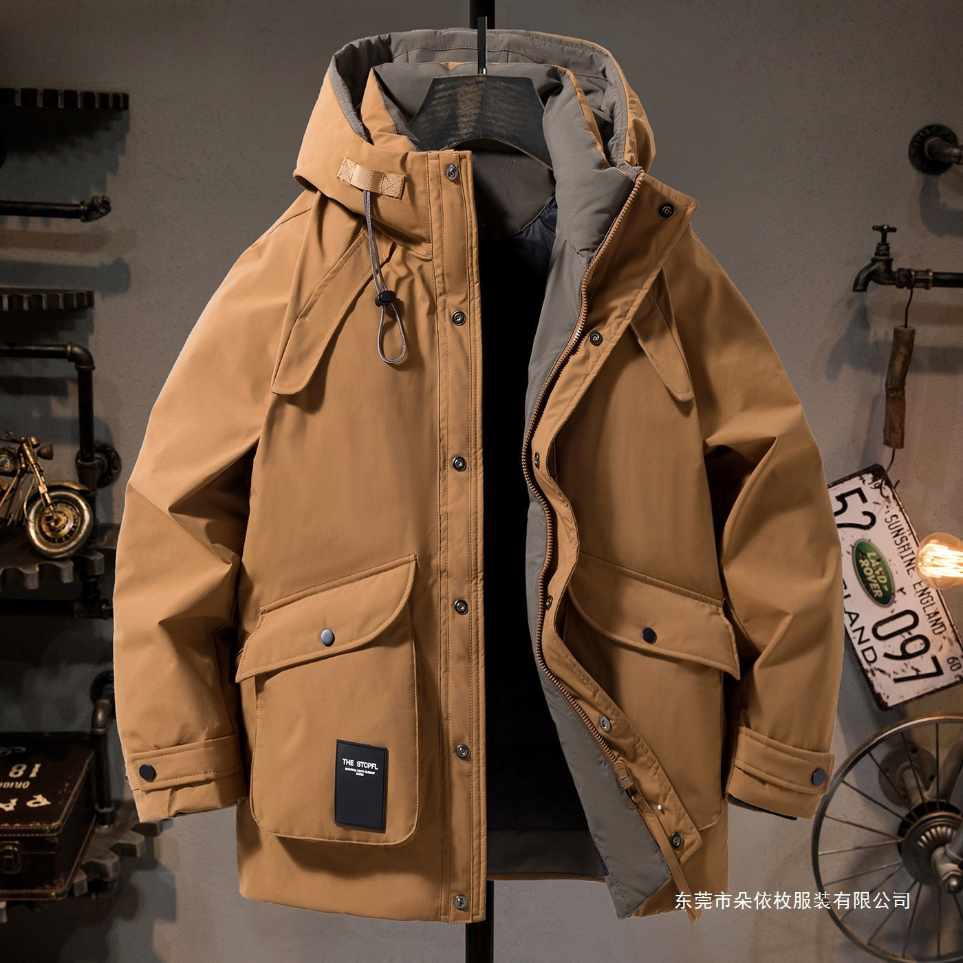 中长款宽松潮流羽绒服男冬季时尚多口袋连帽保暖外套2025新款