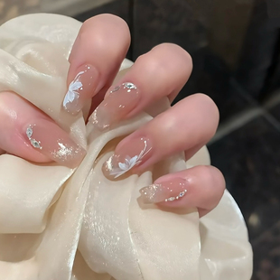 春夏温柔气质显白猫眼美甲成品手绘冰花手工定制穿戴甲防水可拆卸