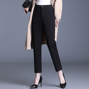 子加绒高腰烟管裤 女大码 2025秋冬季 九分直筒裤 黑色西装 休闲裤 裤