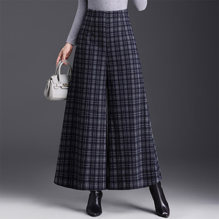 格子裤 女秋冬季 子2025新款 宽松休闲九分大脚裤 韩版 甩裤 毛呢阔腿裤