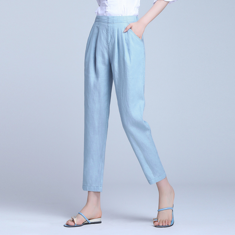 亚麻裤女高腰宽松九分裤2025春夏季新款小脚哈伦裤棉麻裤子休闲裤