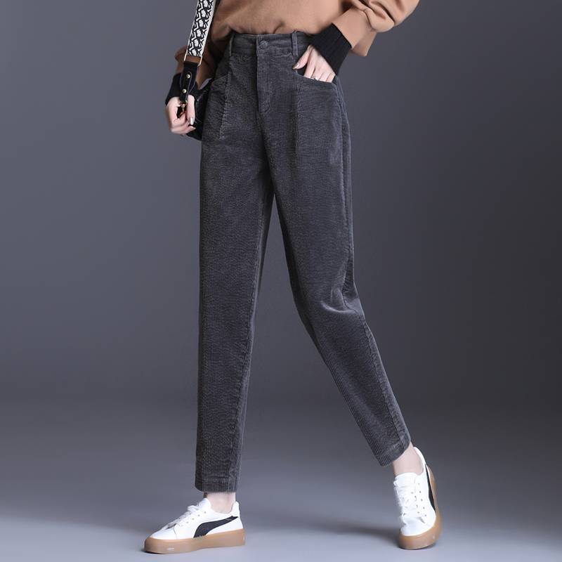 高腰灯芯绒哈伦裤女显瘦休闲裤子