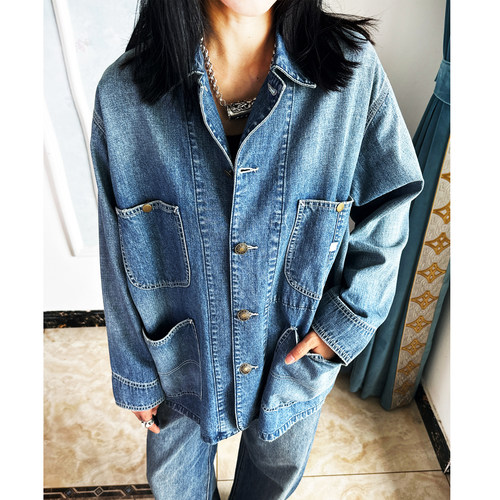 男女同款oversize粗线牛仔外套