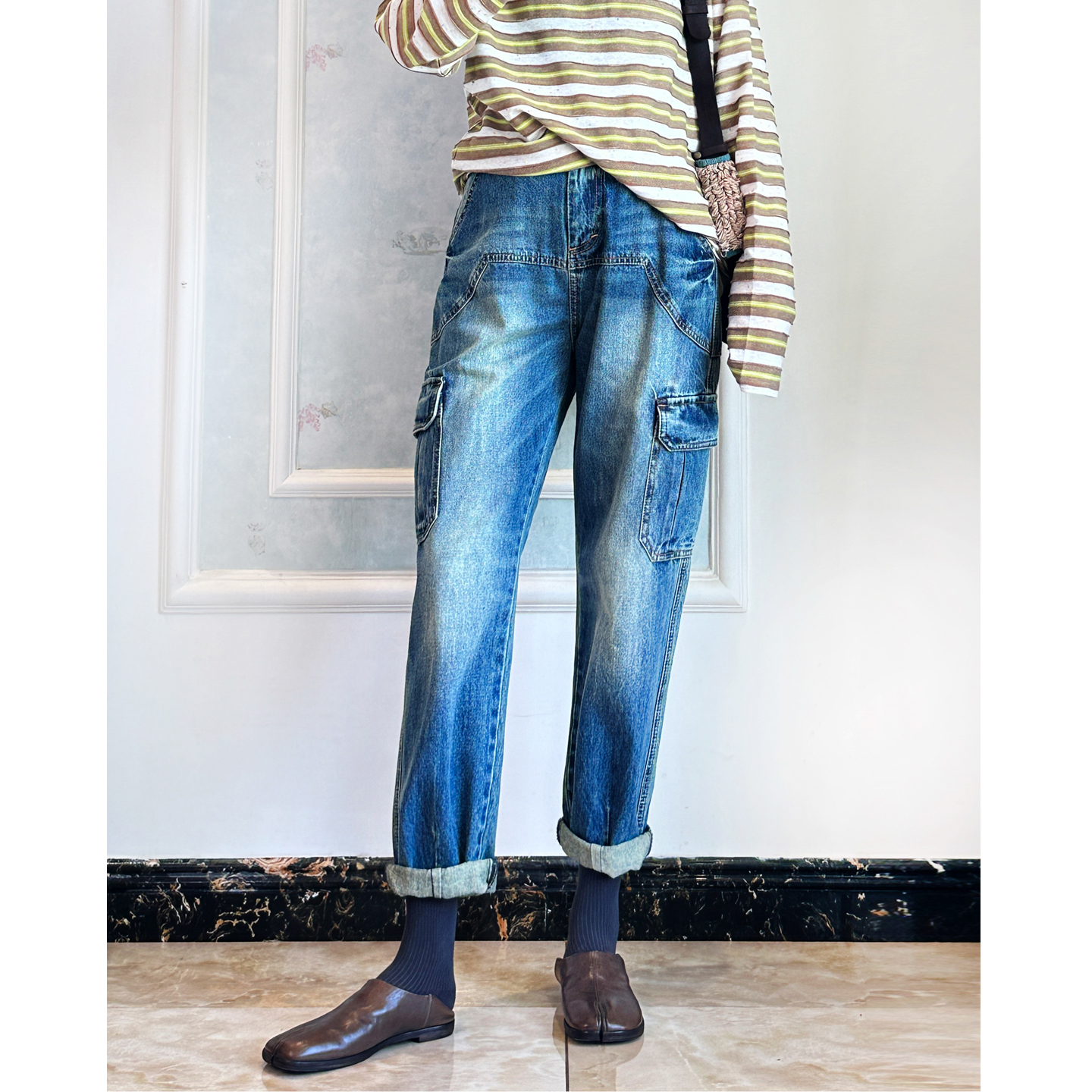 重工水洗立体大兜工装垮裤