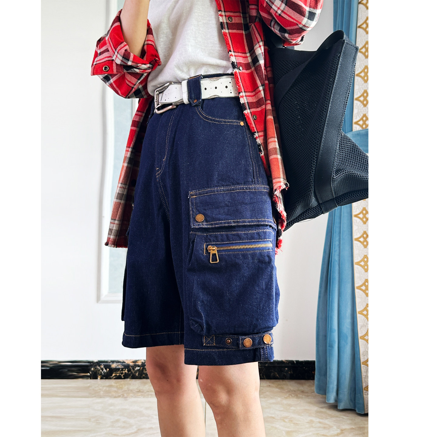 此时@九风 欧美潮 秋冬厚款高腰工装原色牛仔阔腿短裤女宽松2025,女装/女士精品,牛仔裤,淘宝优惠券,粉丝福利购,淘宝优惠卷