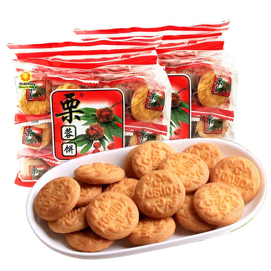 鸿达栗蓉饼干500g栗子板栗原味单独立小包装红枣纤维饼干休闲零食