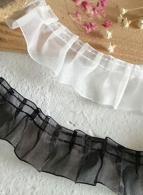 日系进口黑色娃衣辅料褶皱蕾丝花边裙边装饰窗帘手工雷丝diy材料