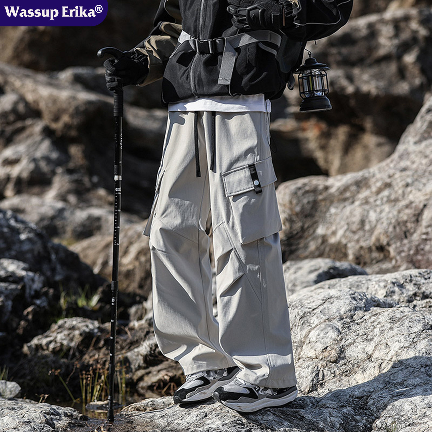 thumbnail for WASSUP ERIKA summer outdoor undershell work pants for men, straight-leg couples' loose casual versatile ice silk pants