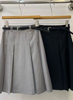 -26年春款高腰A字纯色半身裙(配腰带)D19