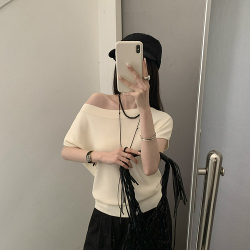 春夏上新轻奢氛围感一字肩短袖针织衫XM32700