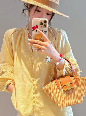 夏上新法式复古蕾丝拼接亚麻遮肉显瘦衬衫40928