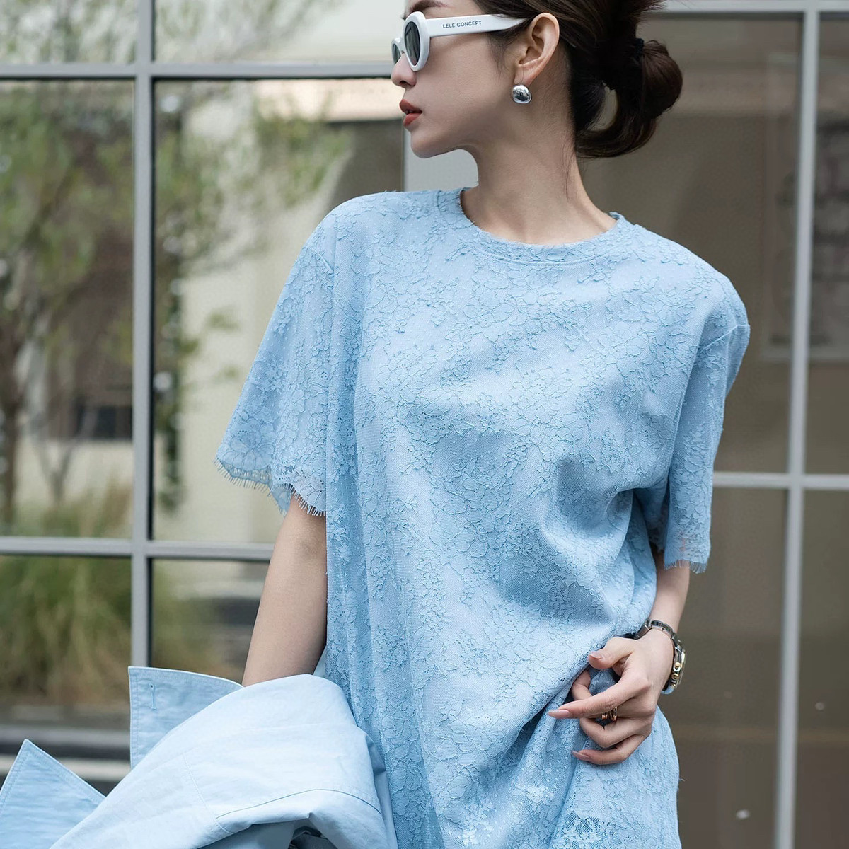 五一备货季精致温柔气质睫毛蕾丝小衫B49