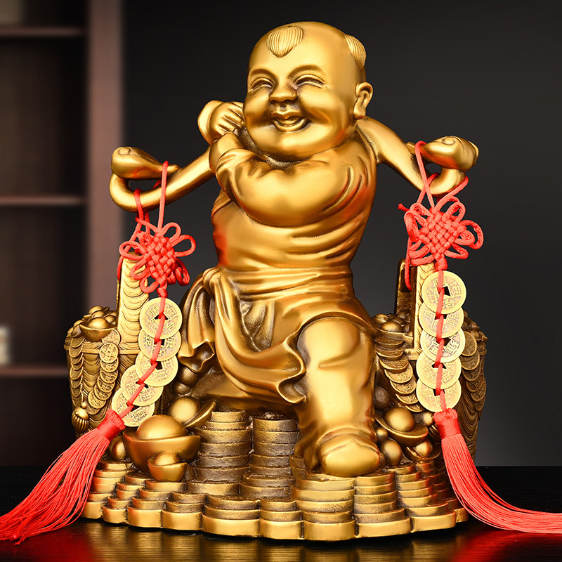 纯铜运财童子摆件挑财送财童子善财童子家居办公室收银台桌面装饰