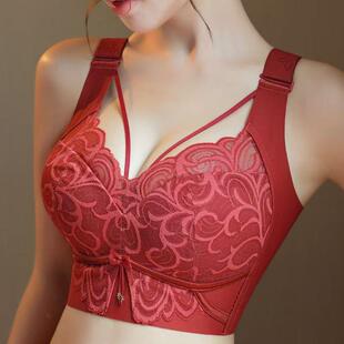 红色性感内衣本命年女士调整型收副乳文胸罩新娘结婚大胸显小显瘦