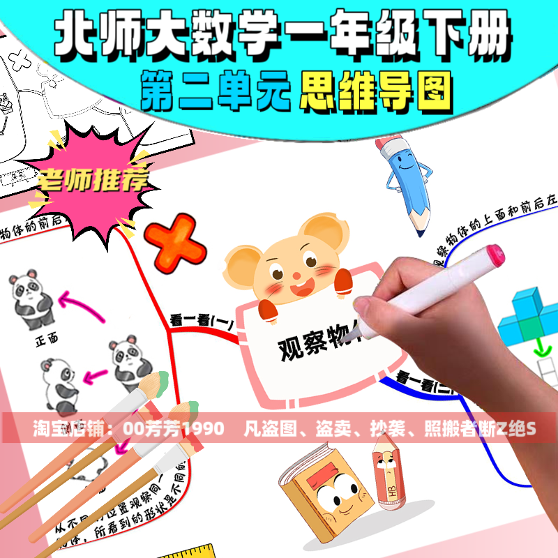 观察物体思维导图线描涂色空白模板北师大数学一年级下册第二单元
