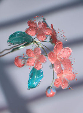 拾花纪原创 影青釉里红高足瓷杯热缩发簪U型钗发梳 软簪 汉服配饰