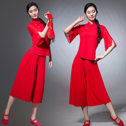 花与影广场舞服装套装夏天新款中袖舞蹈练习服复古大妈体操服队服