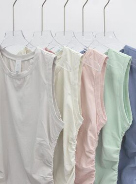 运动健身双侧束腰褶螺纹背心皱透气瑜伽无袖百搭bh