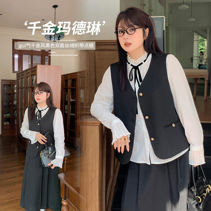 浪漫木耳边简约衬衫2024秋季新款200斤胖妹妹龄优雅小衫