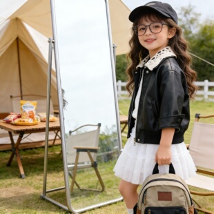 童装 新款 小女孩2026皮夹克上衣 女童皮衣外套春秋季 韩妈推荐