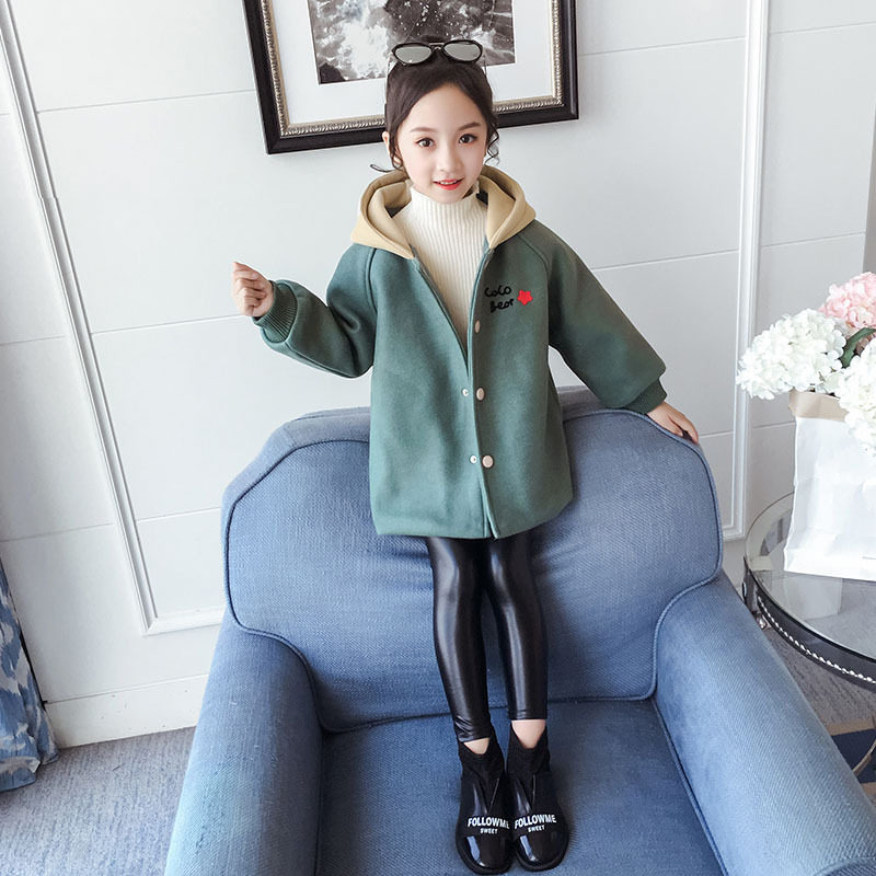 【秒杀】女童连帽夹棉加厚外套冬装新款儿童保暖毛呢大衣DK195200