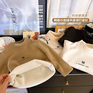 男女童字母半高领百搭上衣 2024新款 韩韩良品中大童加绒打底衫 冬季