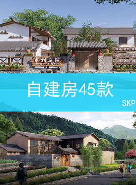 52 乡村民居美丽新农村su模型民宿民房住宅乡镇改造新中式建筑自