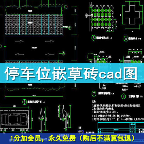 园林景观户外小车停车位嵌草砖cad施工图详图