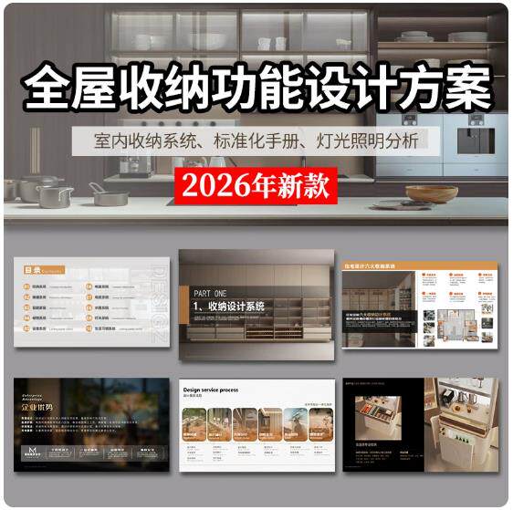 全屋收纳方案功能设计PPT模板资料 室内空间分析家居柜子全案素材图片