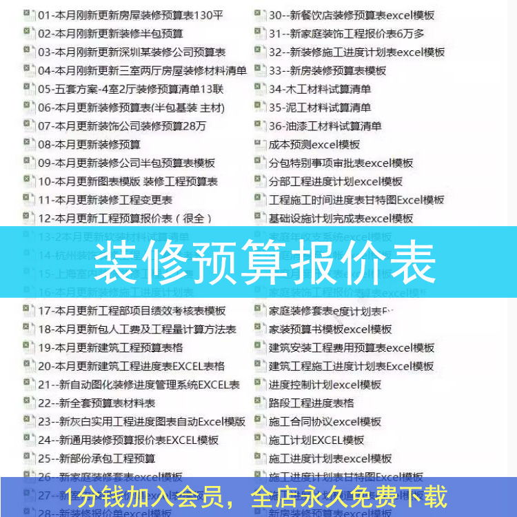 2023装修预算报价表装饰公司家装工装材料价格清单施工进度表模板