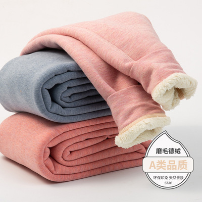 儿童加绒保暖裤女中大童一体羊羔绒打底护膝长裤子男童加厚冬棉裤