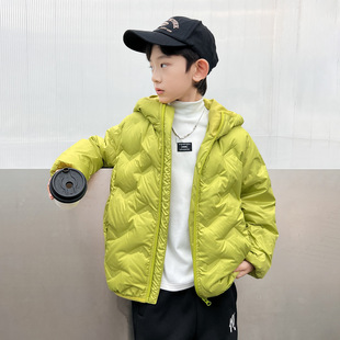 儿童纯色连帽轻薄羽绒服新款冬装男童外套90白鸭绒压花休闲韩版潮