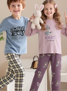 男女童纯棉秋季长袖家居服套装