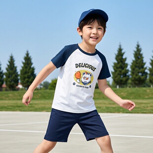 童装夏季新款插肩袖卡通图案短袖上衣 欧美风儿童服装男童短袖T恤