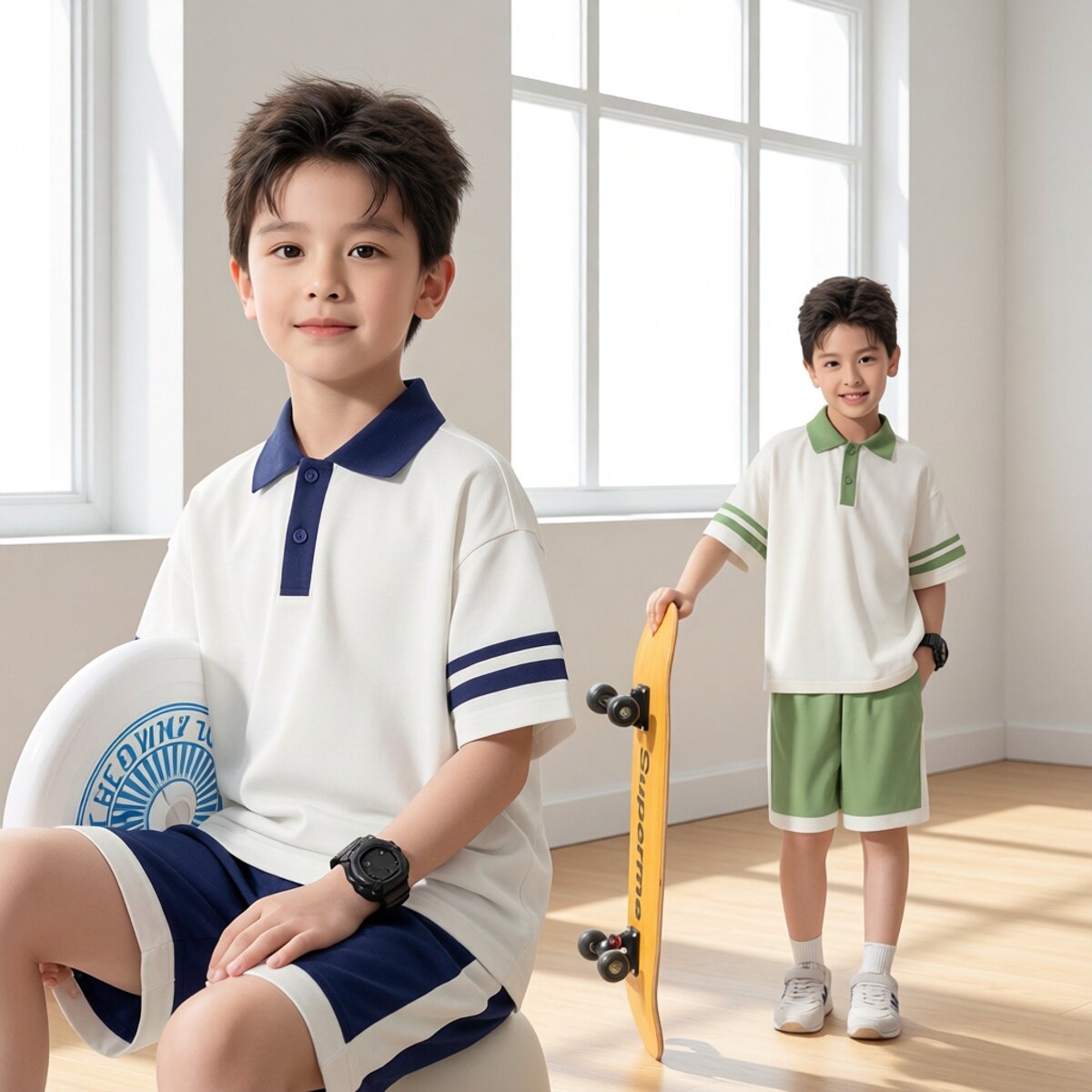 韩版童装套男宝宝夏季衣服学院风POLO衫五分裤两件套套装运动套装