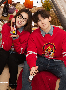 N+a纳迪亚春节新年款红色印花毛衣男女同款WY12150